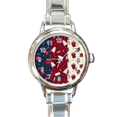Flat Design Christmas Pattern Collection Art Round Italian Charm Watch by Vaneshart