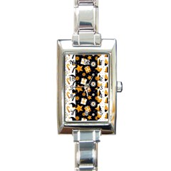 Black Golden Christmas Pattern Collection Rectangle Italian Charm Watch by Vaneshart