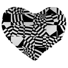 Black And White Crazy Pattern Large 19  Premium Flano Heart Shape Cushions by Sobalvarro