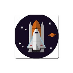 Rocket Space Universe Spaceship Square Magnet by Wegoenart