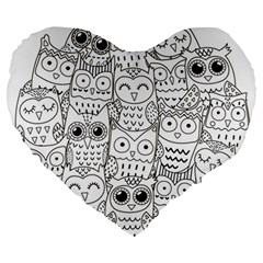 Circle Shape Pattern With Cute Owls Coloring Book Large 19  Premium Heart Shape Cushions by Nexatart