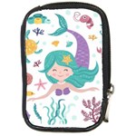 Set Cute Mermaid Seaweeds Marine Inhabitants Compact Camera Leather Case Front