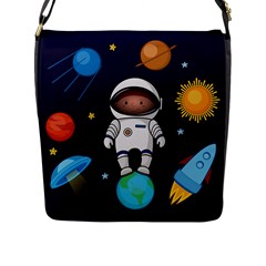 Boy Spaceman Space Rocket Ufo Planets Stars Flap Closure Messenger Bag (l) by Vaneshart
