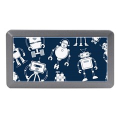 White Robot Blue Seamless Pattern Memory Card Reader (mini) by Vaneshart