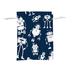 White Robot Blue Seamless Pattern Lightweight Drawstring Pouch (s) by Vaneshart