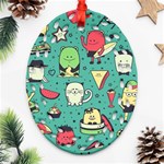 Seamless Pattern With Funny Monsters Cartoon Hand Drawn Characters Unusual Creatures Oval Filigree Ornament (Two Sides) Back