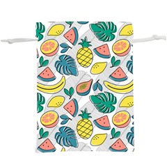 Seamless Pattern Tropical Fruit Banana Watermelon Papaya Lemon Orange Monstera  Lightweight Drawstring Pouch (xl) by Vaneshart