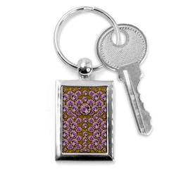 Gold Plates With Magic Flowers Raining Down Key Chain (rectangle) by pepitasart