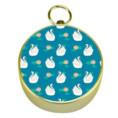 Elegant Swan Pattern With Water Lily Flowers Gold Compasses by BangZart