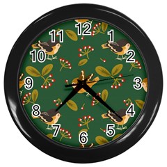 Cute Seamless Pattern Bird With Berries Leaves Wall Clock (black) by BangZart
