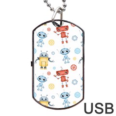 Cute Cartoon Robots Seamless Pattern Dog Tag Usb Flash (one Side) by BangZart
