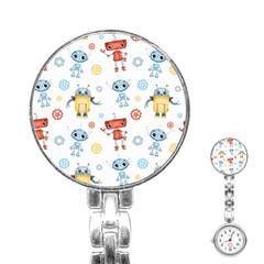 Cute Cartoon Robots Seamless Pattern Stainless Steel Nurses Watch by BangZart