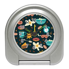 Seamless Pattern With Breakfast Symbols Morning Coffee Travel Alarm Clock by BangZart