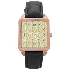 Abstract Flowers And Circle Rose Gold Leather Watch  by DinzDas