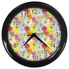 Abstract Flowers And Circle Wall Clock (black) by DinzDas