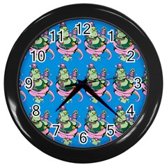 Monster And Cute Monsters Fight With Snake And Cyclops Wall Clock (black) by DinzDas