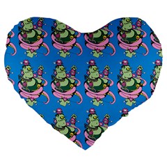 Monster And Cute Monsters Fight With Snake And Cyclops Large 19  Premium Heart Shape Cushions by DinzDas