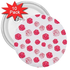 Watercolor Hand Drawn Roses Pattern 3  Buttons (10 Pack)  by TastefulDesigns