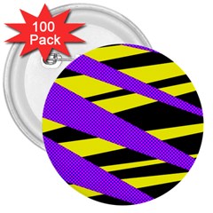 Abstract Triangles, Three Color Dotted Pattern, Purple, Yellow, Black In Saturated Colors 3  Buttons (100 Pack)  by Casemiro