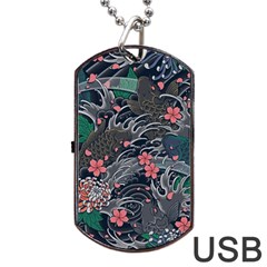 Japanese Wave Koi Illustration Seamless Pattern Dog Tag Usb Flash (one Side) by Amaryn4rt