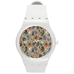 Tattoo Pattern Round Plastic Sport Watch (m) by Amaryn4rt