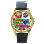 Pop Art Comic Vector Speech Cartoon Bubbles Popart Style With Humor Text Boom Bang Bubbling Expressi Round Gold Metal Watch Front