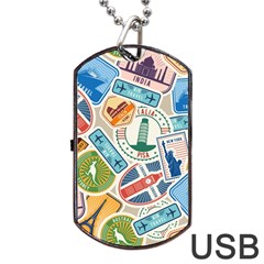 Travel Pattern Immigration Stamps Stickers With Historical Cultural Objects Travelling Visa Immigrant Dog Tag Usb Flash (two Sides) by Amaryn4rt