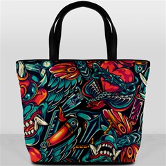 Vintage Tattoos Colorful Seamless Pattern Bucket Bag by Amaryn4rt