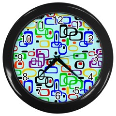 60 s Style Retro Pattern, Vintage Ovals At Pastel Blue Wall Clock (black) by Casemiro