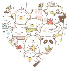 Cute-baby-animals-seamless-pattern Wooden Puzzle Heart by Sobalvarro