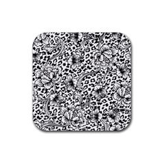 Vector-eclectic-fabric-seamless-pattern-animal-background-with-baroque-ornament Rubber Coaster (square)  by Sobalvarro