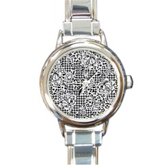 Vector-eclectic-fabric-seamless-pattern-animal-and-plaid-background-with-baroque-ornament Round Italian Charm Watch by Sobalvarro
