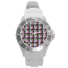 Blue Haired Girl Pattern Black Round Plastic Sport Watch (l) by snowwhitegirl