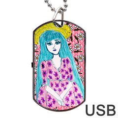 Blue Haired Girl Wall Dog Tag Usb Flash (one Side) by snowwhitegirl