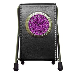 Dark Purple Camouflage Pattern Pen Holder Desk Clock by SpinnyChairDesigns