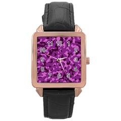 Dark Purple Camouflage Pattern Rose Gold Leather Watch  by SpinnyChairDesigns