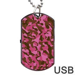 Pink And Brown Camouflage Dog Tag Usb Flash (one Side) by SpinnyChairDesigns