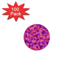 Pink And Purple Camouflage 1  Mini Buttons (100 Pack)  by SpinnyChairDesigns
