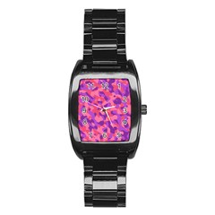 Pink And Purple Camouflage Stainless Steel Barrel Watch by SpinnyChairDesigns