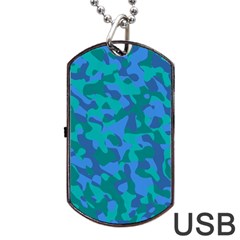 Blue Turquoise Teal Camouflage Pattern Dog Tag Usb Flash (two Sides) by SpinnyChairDesigns