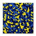 Blue and Yellow Camouflage Pattern Tile Coaster Front