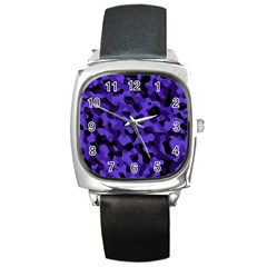 Purple Black Camouflage Pattern Square Metal Watch by SpinnyChairDesigns