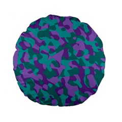 Purple And Teal Camouflage Pattern Standard 15  Premium Round Cushions by SpinnyChairDesigns