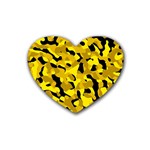 Black and Yellow Camouflage Pattern Rubber Coaster (Heart)  Front
