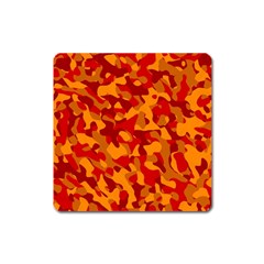 Red And Orange Camouflage Pattern Square Magnet by SpinnyChairDesigns