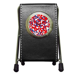 Red White Blue Camouflage Pattern Pen Holder Desk Clock by SpinnyChairDesigns