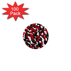 Black Red White Camouflage Pattern 1  Mini Buttons (100 Pack)  by SpinnyChairDesigns