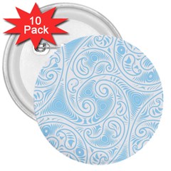 Light Blue And White Abstract Paisley 3  Buttons (10 Pack)  by SpinnyChairDesigns