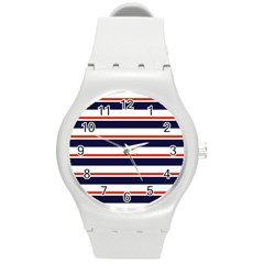Red With Blue Stripes Round Plastic Sport Watch (m) by tmsartbazaar
