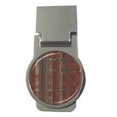 Rust Brown Grunge Plaid Money Clips (round)  by SpinnyChairDesigns